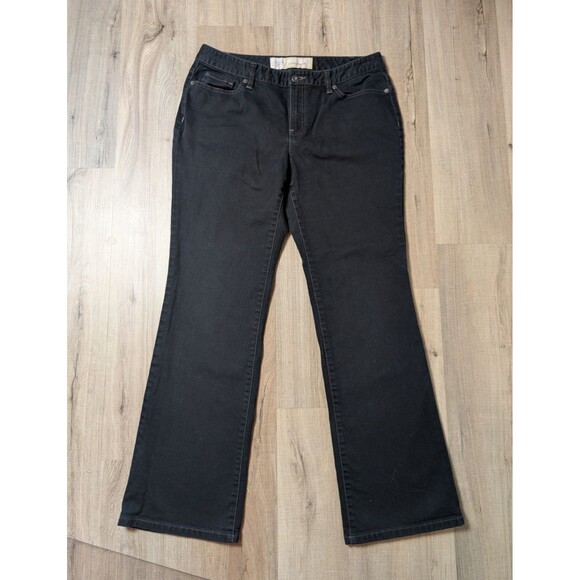 Ann Taylor LOFT Size 12 Curvy Boot Cut Black Stretch Denim Jeans Classic Preppy - Picture 1 of 8